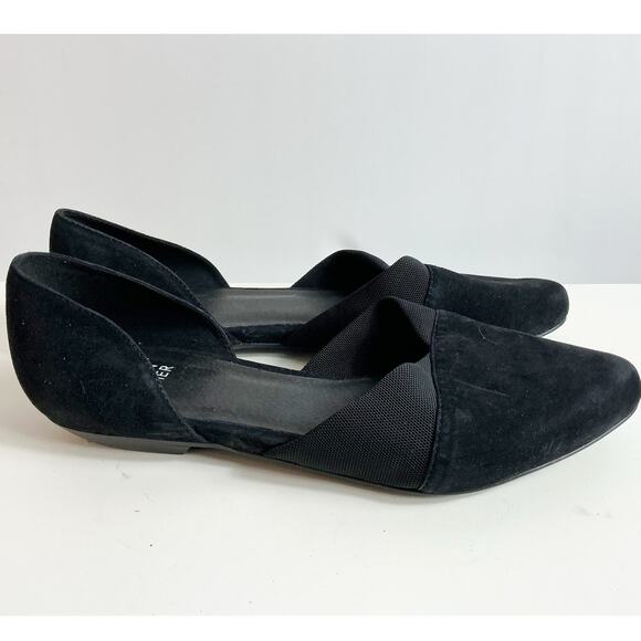 Eileen Fisher Womens Black Suede Pointed Toe Flats Shoes Classic Slip On 7.5 - Picture 2 of 6